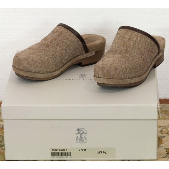$1490 BRUNELLO CUCINELLI BEIGE SUEDE CLOGS/MULE WITH SEQUIN EMBELLISHMENT 37.5 - Picture 1 of 7